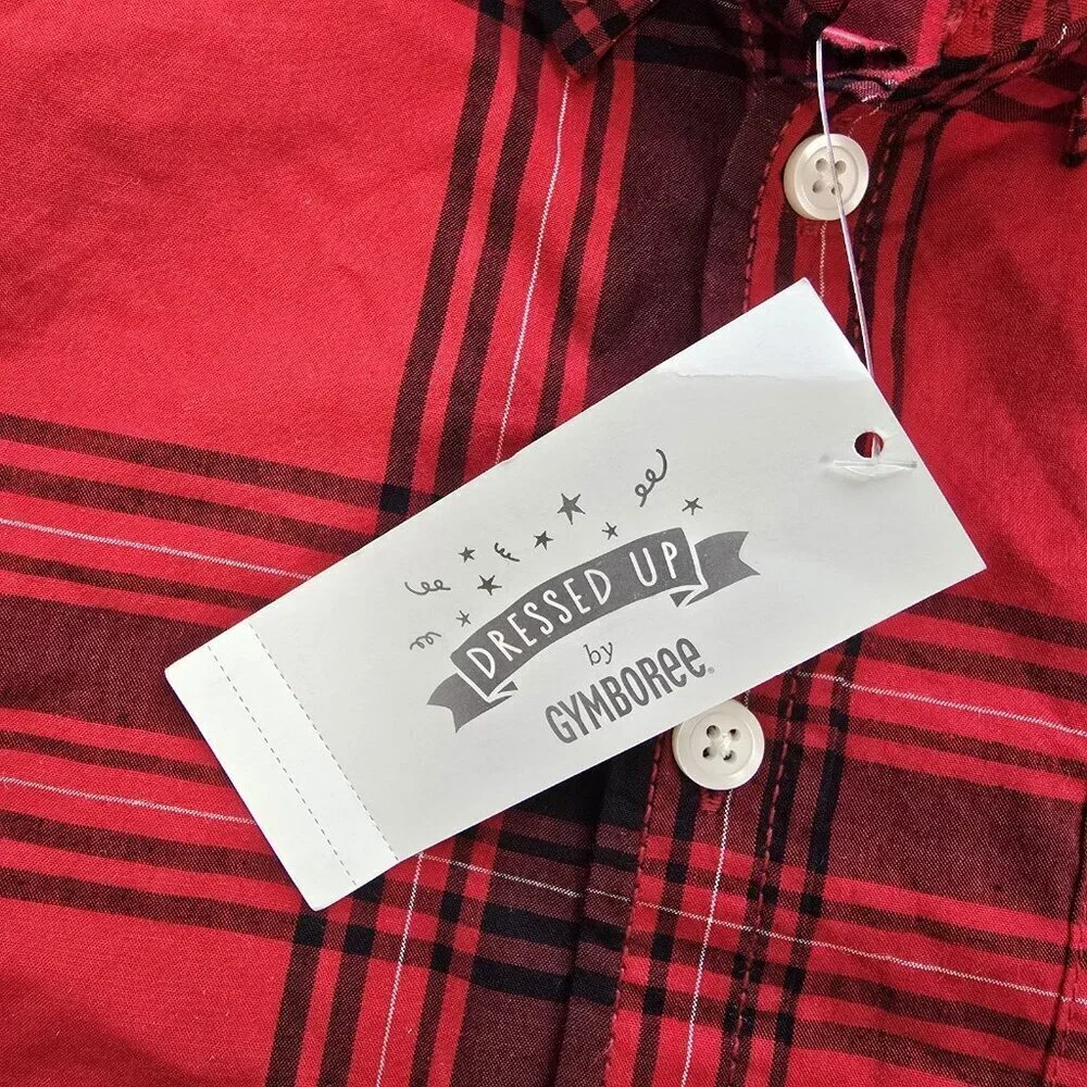 NWT Gymboree Dressed Up Button Up Shirt Size L 10-12 Red Black Plaid Holiday NEW